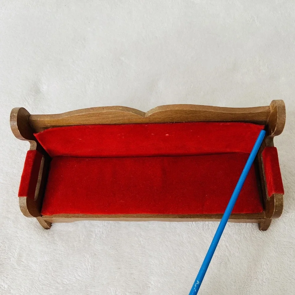 Vintage Concorde Miniatures Red Velvet Parlor Sofa Brass Bed Dollhouse Furniture